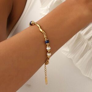 Lucky Gold Horn Lapis Stone and Pearl Bracelet